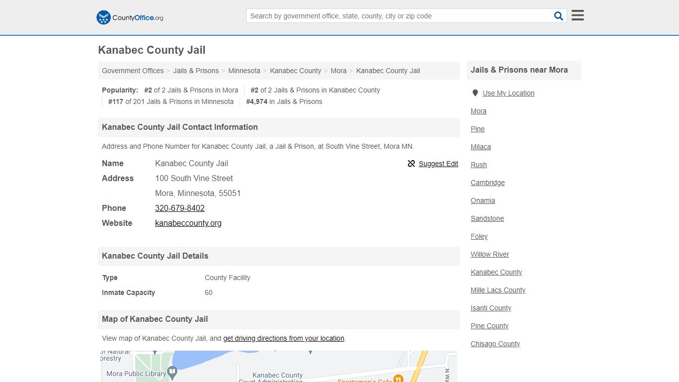 Kanabec County Jail - Mora, MN (Address and Phone)