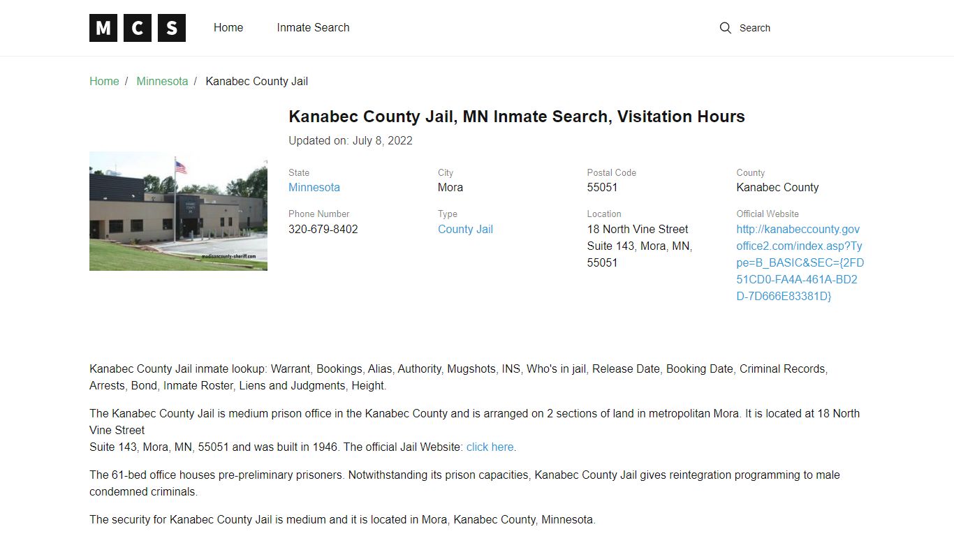 Kanabec County, MN Jail Inmates Search, Visitation Rules